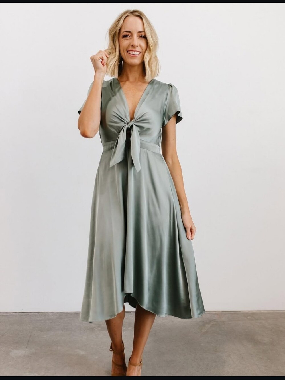 Baltic Born Poppy Satin Midi Dress In Eucalyptus